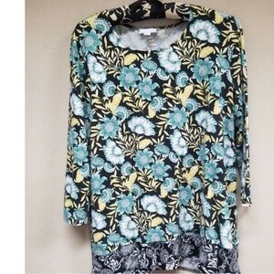 J. Jill Paisley Green Tiered Hem Tunic Blouse Sz XS